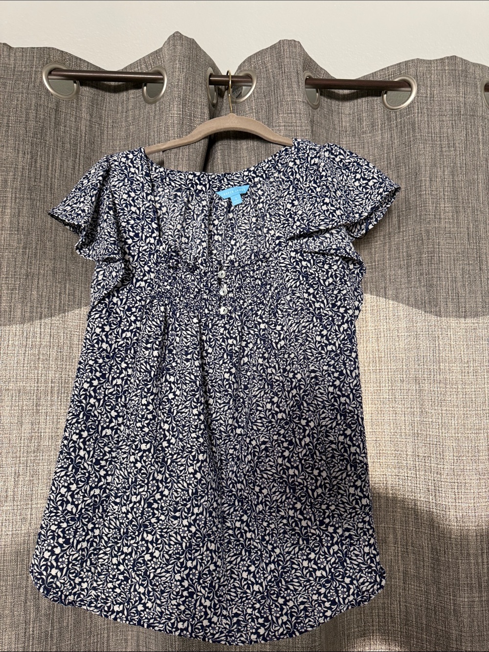 Draper James Navy and White Floral Ruffle Sleeve Mini Dress